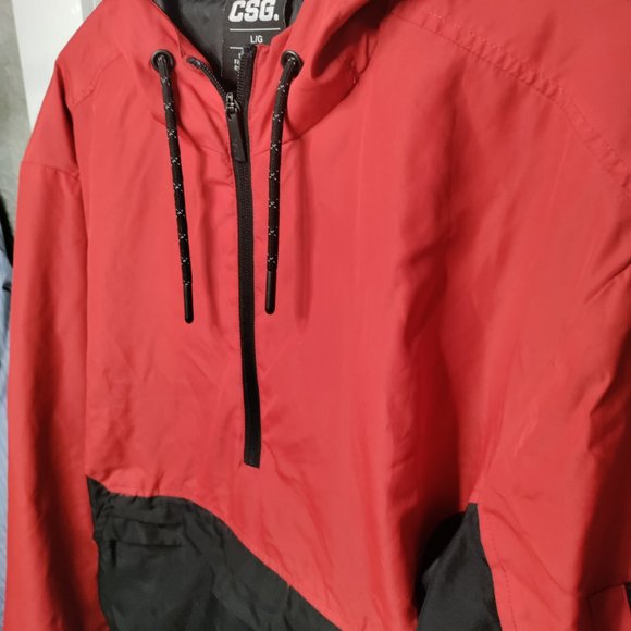 CSG  Quarter Zip Pullover hooded Windbreaker Red Black Men's Size L - Picture 2 of 6